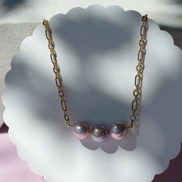23" Natural Pastel Edison Pearl Necklace – Gold Plated Chain - Picture 2 of 6